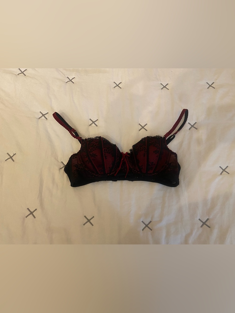 Ellen Macpherson Red and Black Lace Balconette Bra - Women Intimates